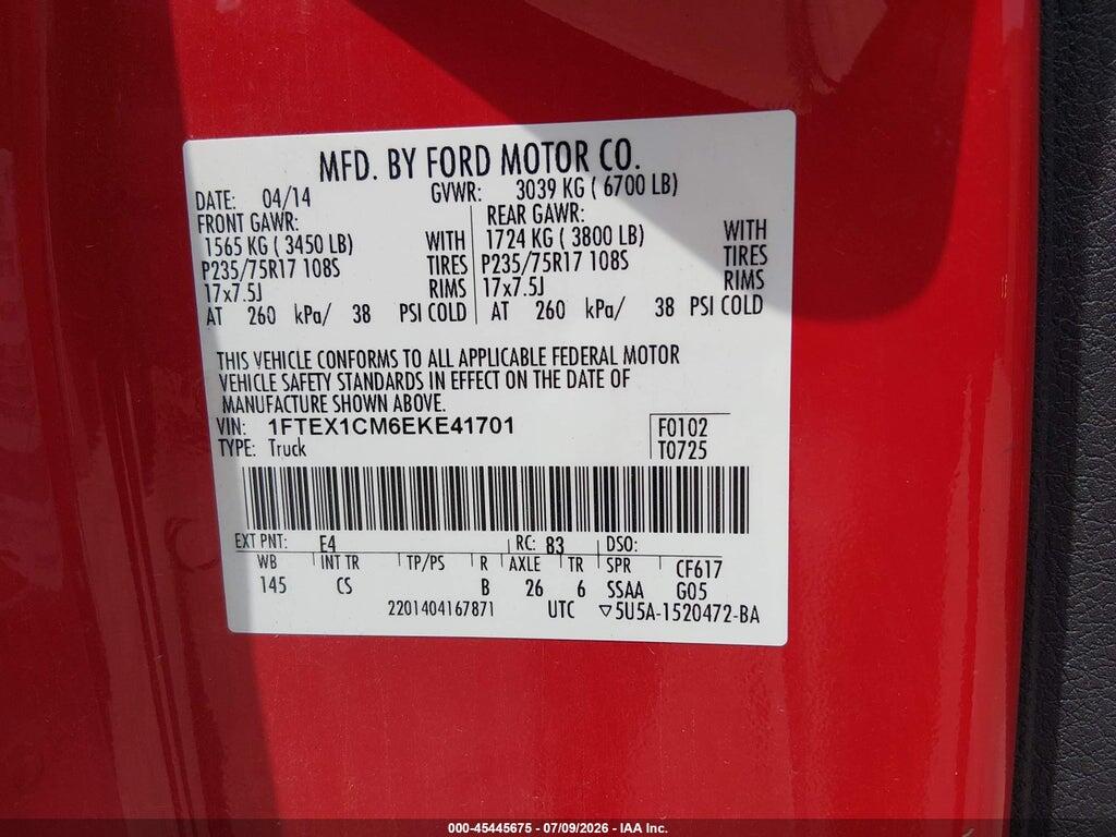 1FTEX1CM6EKE41701 2014 FORD F-150 photo no. 9