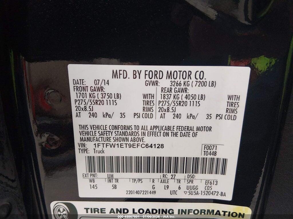 1FTFW1ET9EFC64128 2014 FORD F-150 photo no. 9
