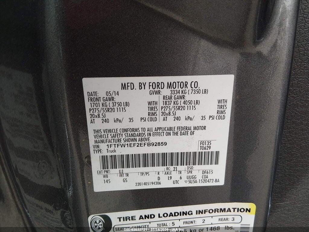 1FTFW1EF2EFB92859 2014 FORD F-150 photo no. 9