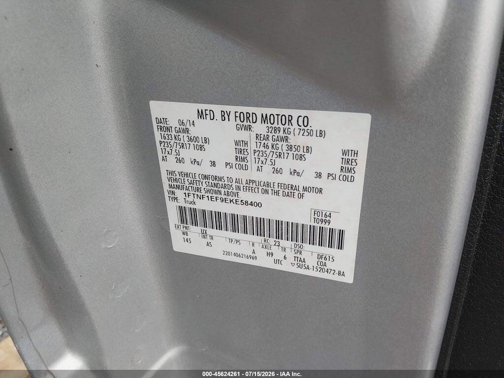 1FTNF1EF9EKE58400 2014 FORD F-150 photo no. 9
