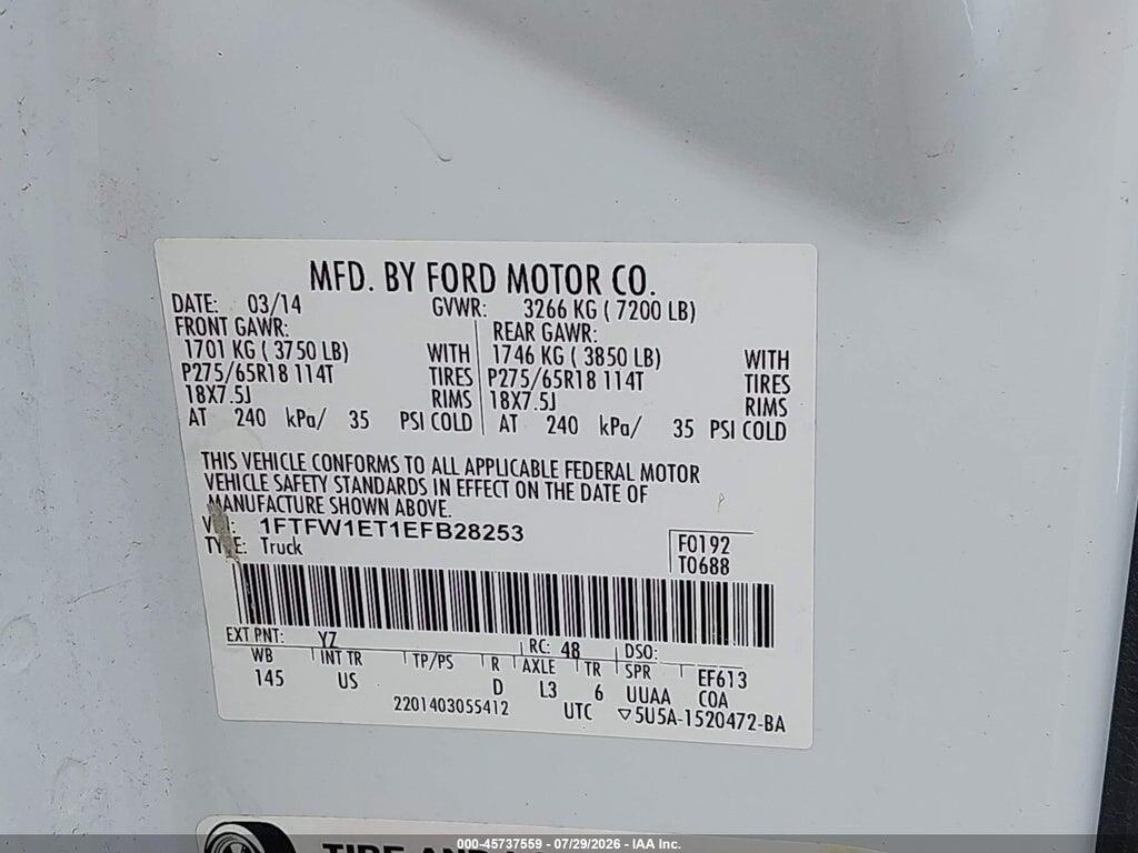 1FTFW1ET1EFB28253 2014 FORD F-150 photo no. 9