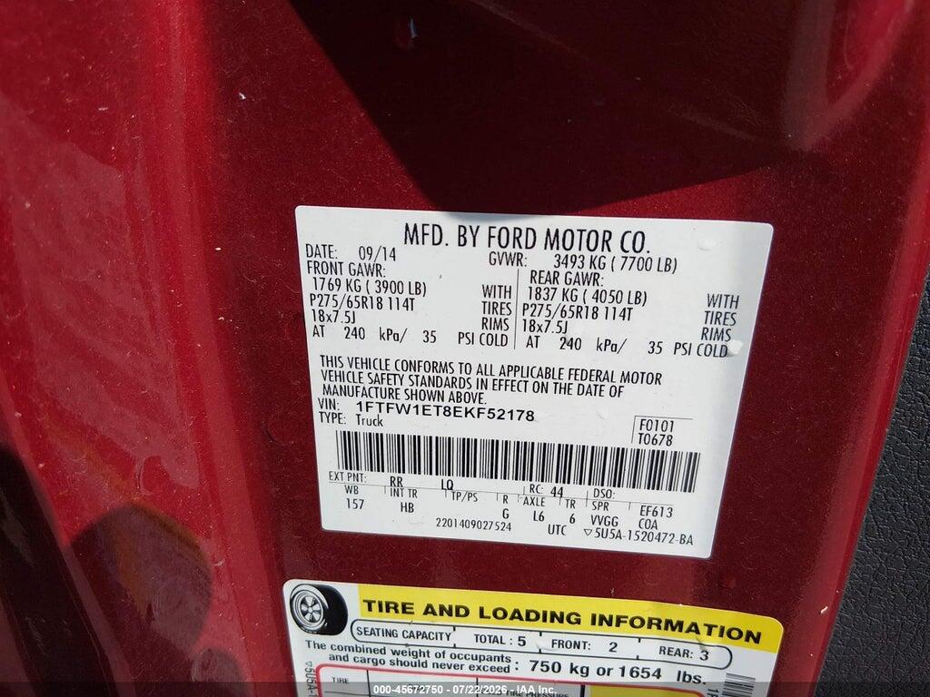 1FTFW1ET8EKF52178 2014 FORD F-150 photo no. 9
