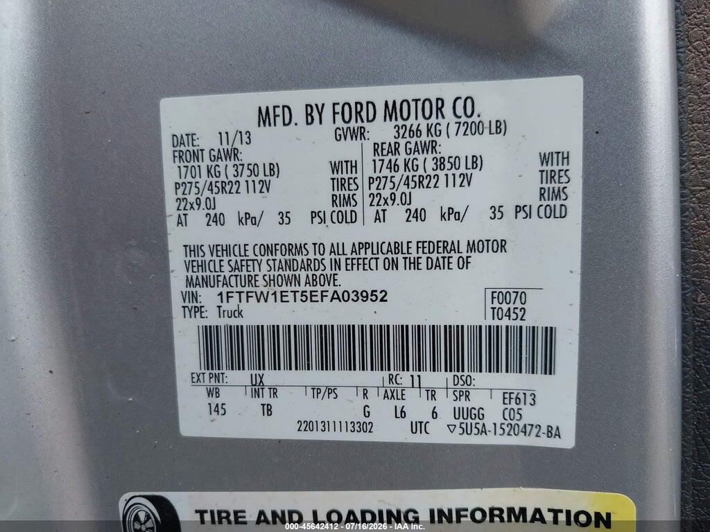 1FTFW1ET5EFA03952 2014 FORD F-150 photo no. 9