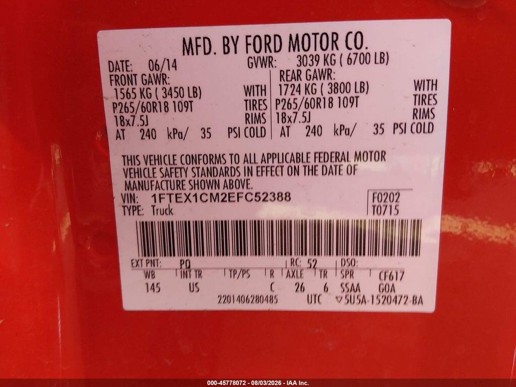 1FTEX1CM2EFC52388 2014 FORD F-150 photo no. 9