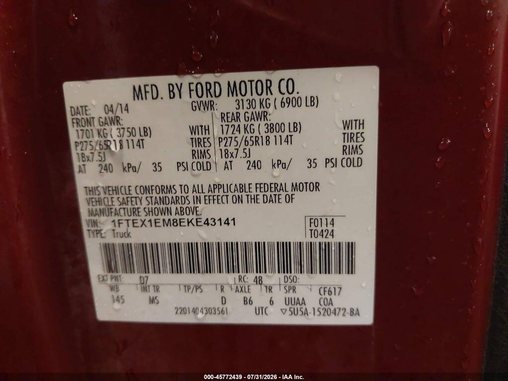 1FTEX1EM8EKE43141 2014 FORD F-150 photo no. 9