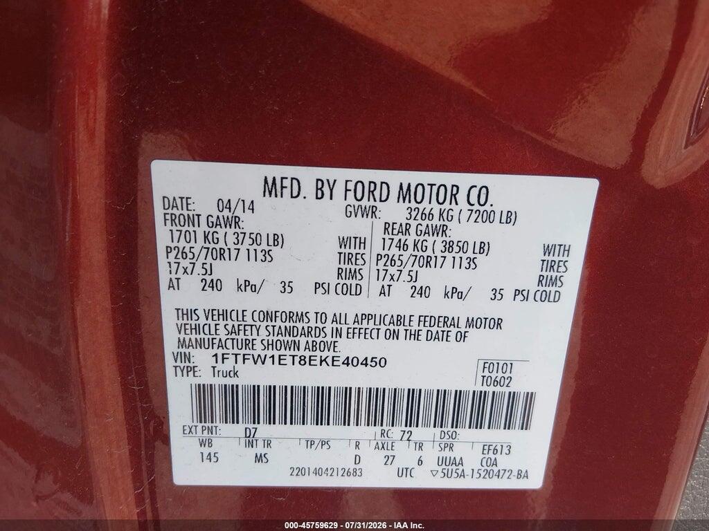1FTFW1ET8EKE40450 2014 FORD F-150 photo no. 9