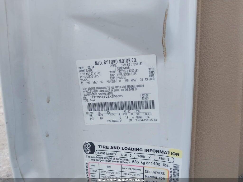 1FTFW1EF2EKD58501 2014 FORD F-150 photo no. 9