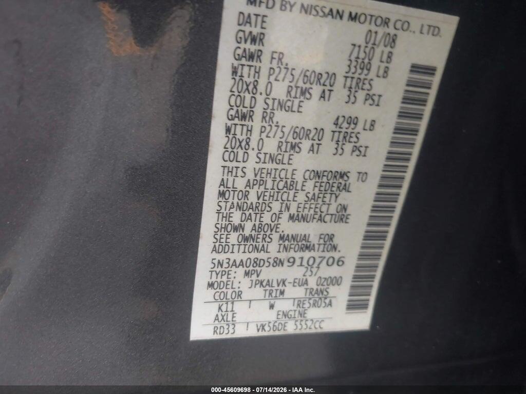 5N3AA08D58N910706 2008 INFINITI QX56 photo no. 9