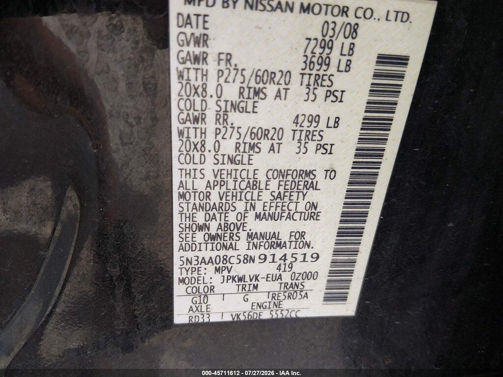 5N3AA08C58N914519 2008 INFINITI QX56 photo no. 9
