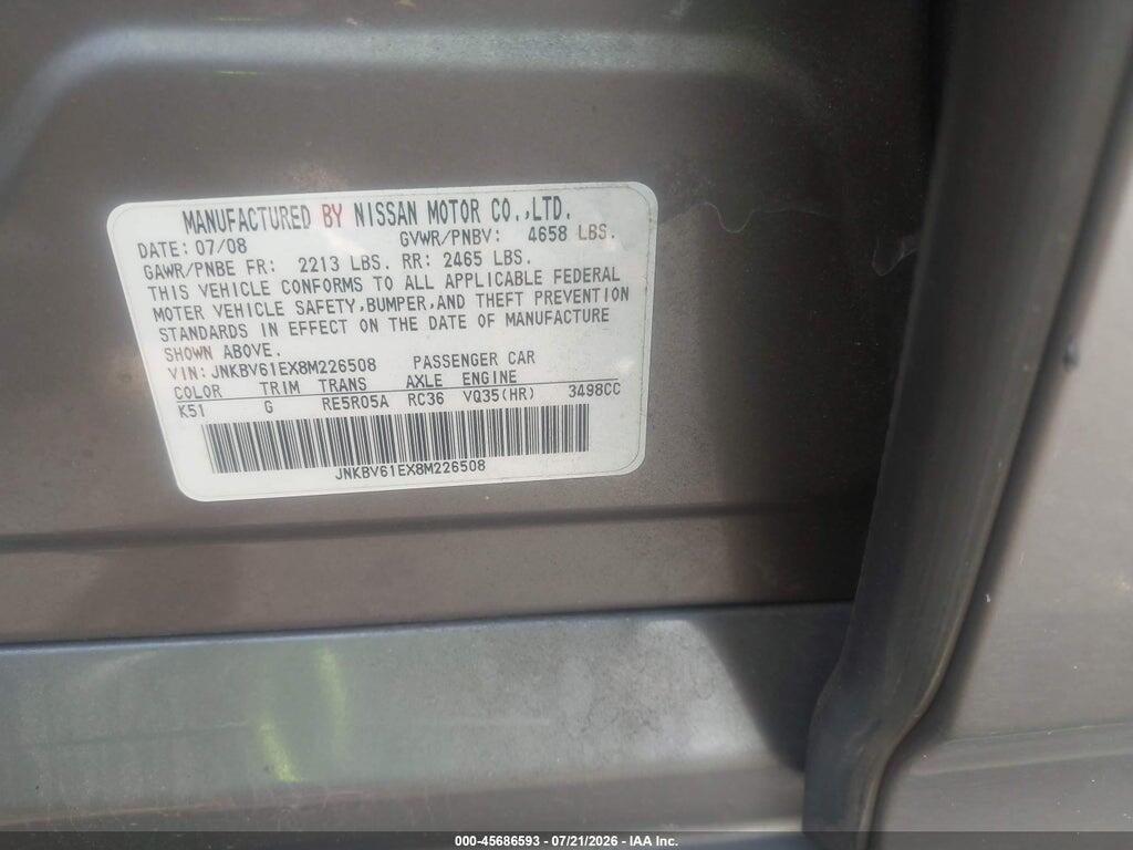JNKBV61EX8M226508 2008 INFINITI G35 photo no. 9