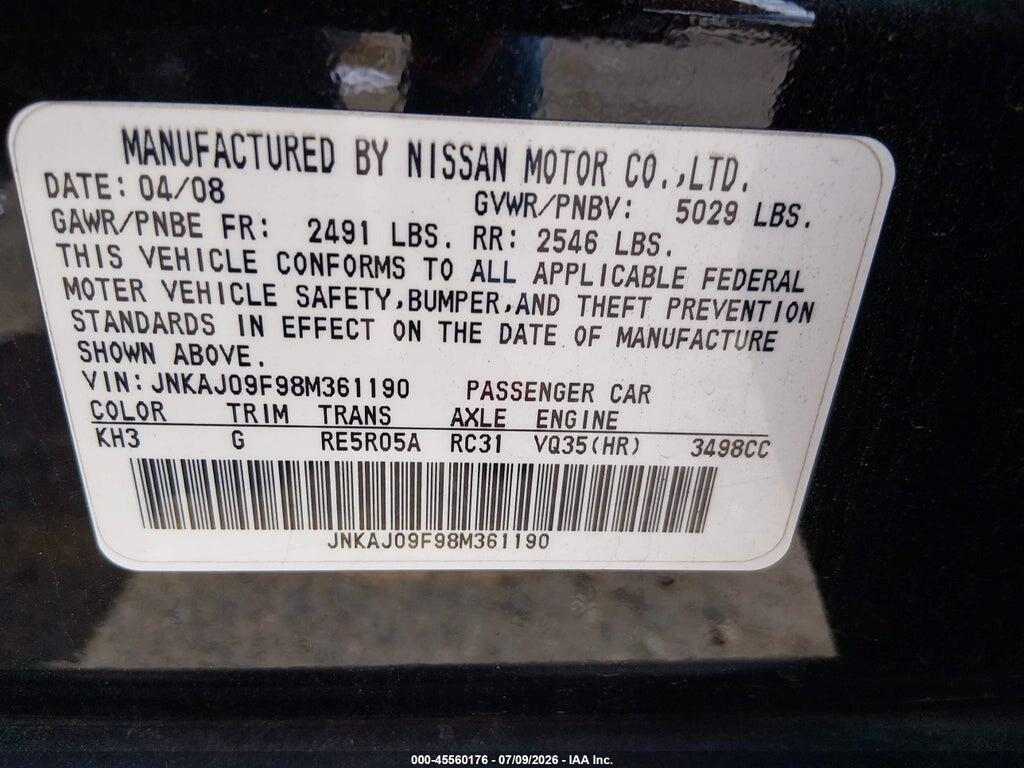 JNKAJ09F98M361190 2008 INFINITI EX35 photo no. 9