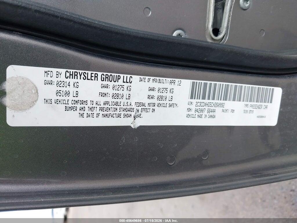 2C3CDXHG5CH260992 2012 DODGE CHARGER photo no. 9