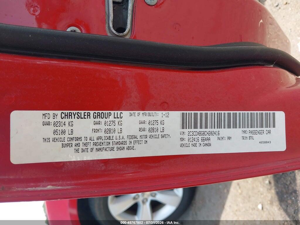 2C3CDXBG8CH202416 2012 DODGE CHARGER photo no. 9