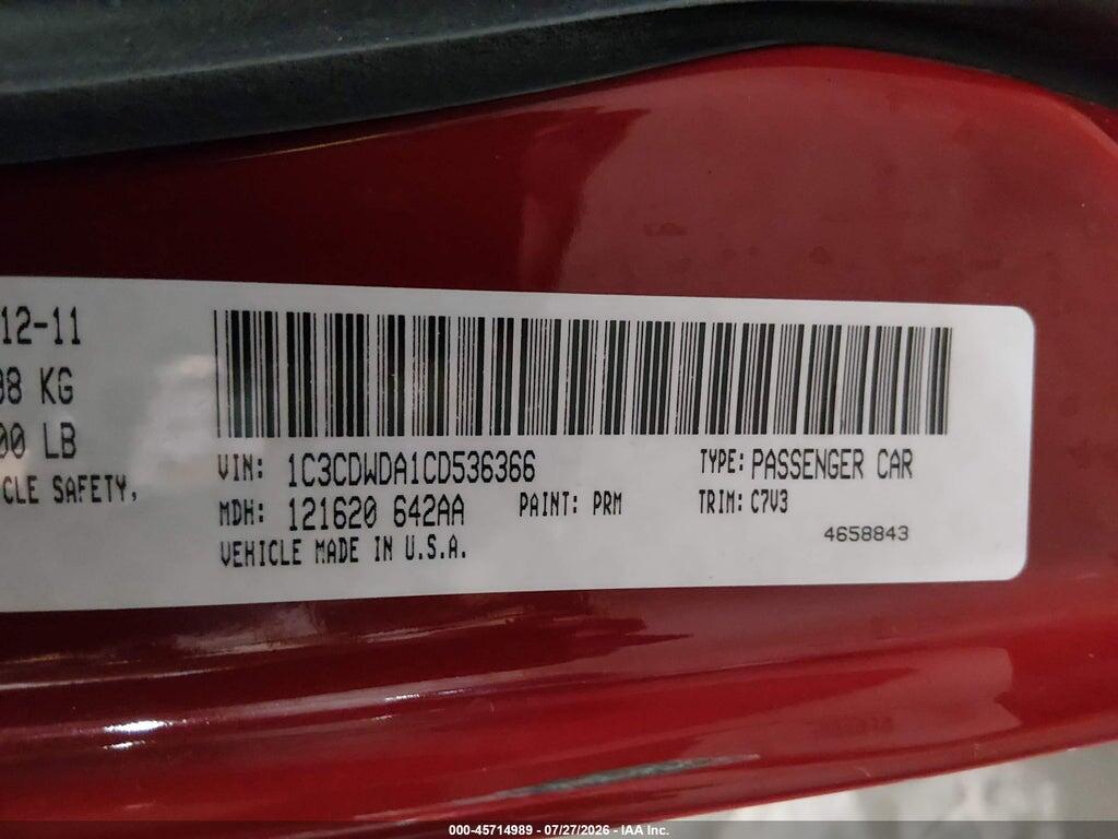 1C3CDWDA1CD536366 2012 DODGE CALIBER photo no. 9