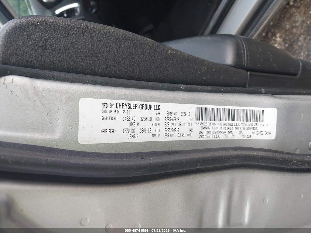 1C4RDJDGXCC216529 2012 DODGE DURANGO photo no. 9