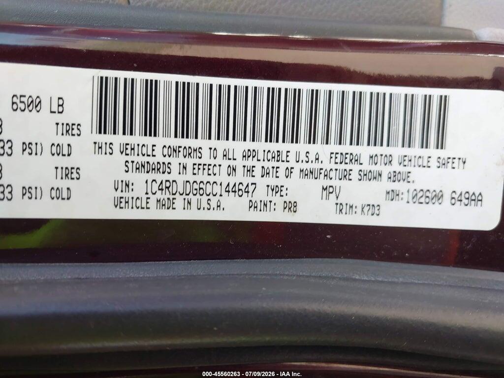 1C4RDJDG6CC144647 2012 DODGE DURANGO photo no. 9