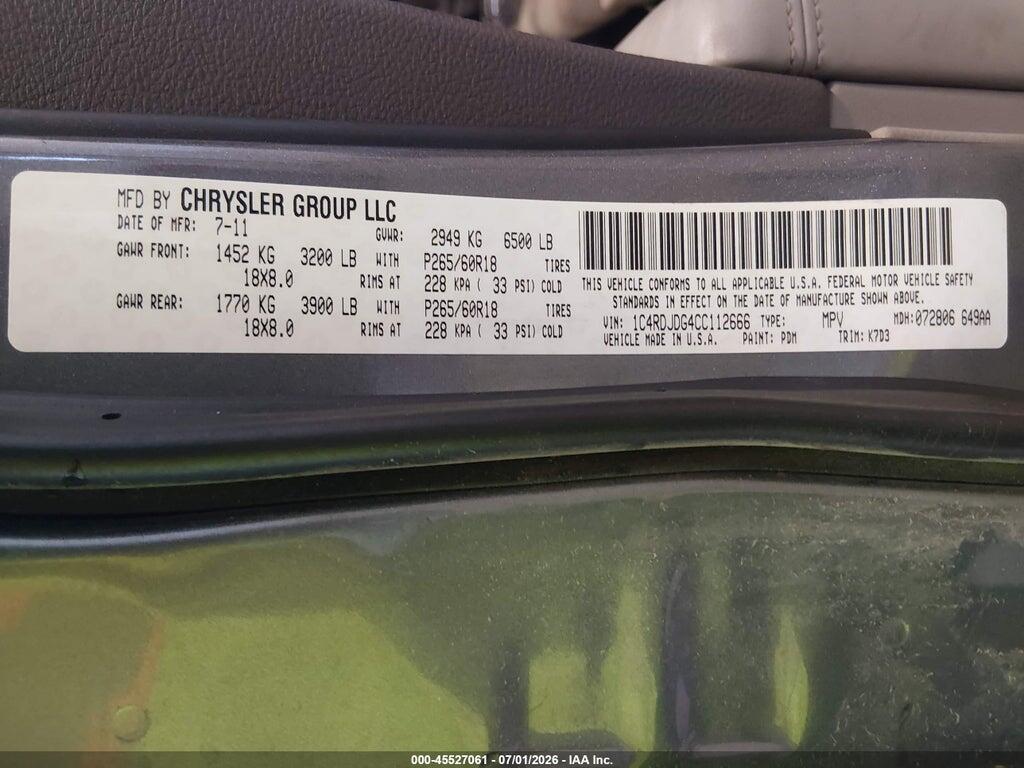 1C4RDJDG4CC112666 2012 DODGE DURANGO photo no. 9