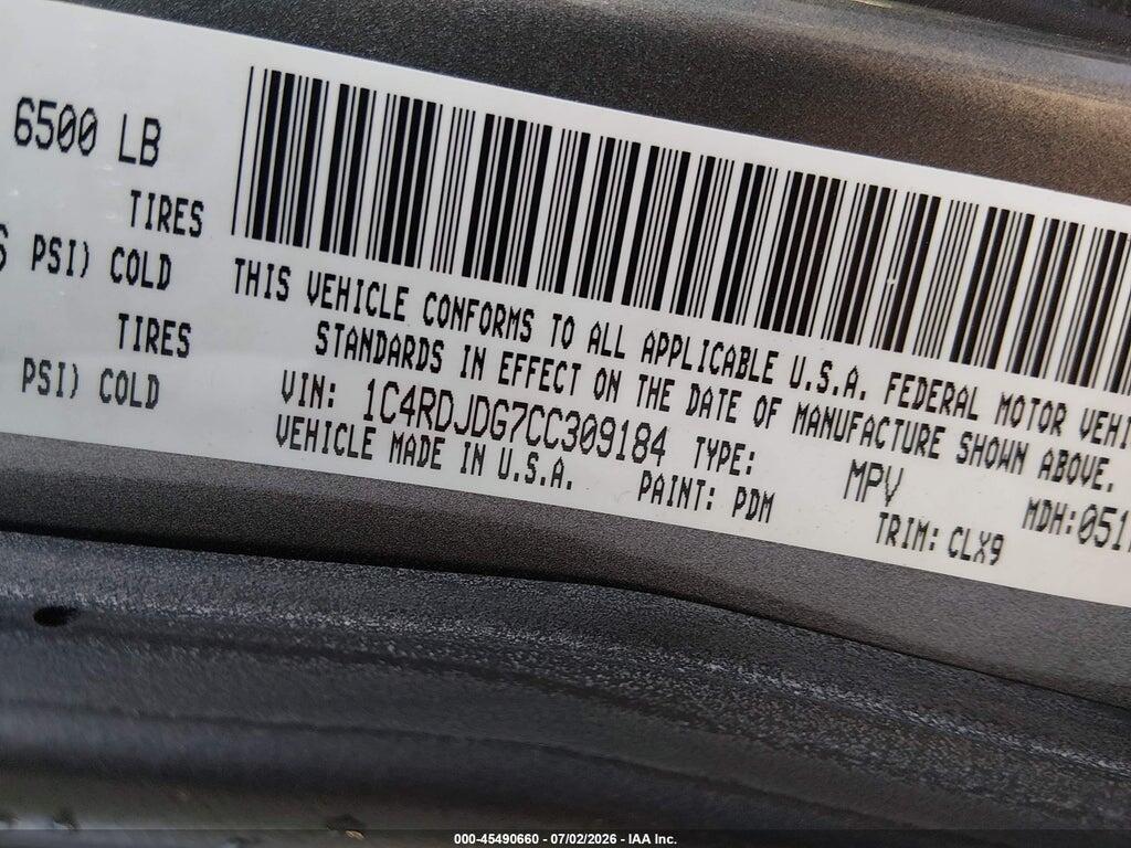 1C4RDJDG7CC309184 2012 DODGE DURANGO photo no. 9