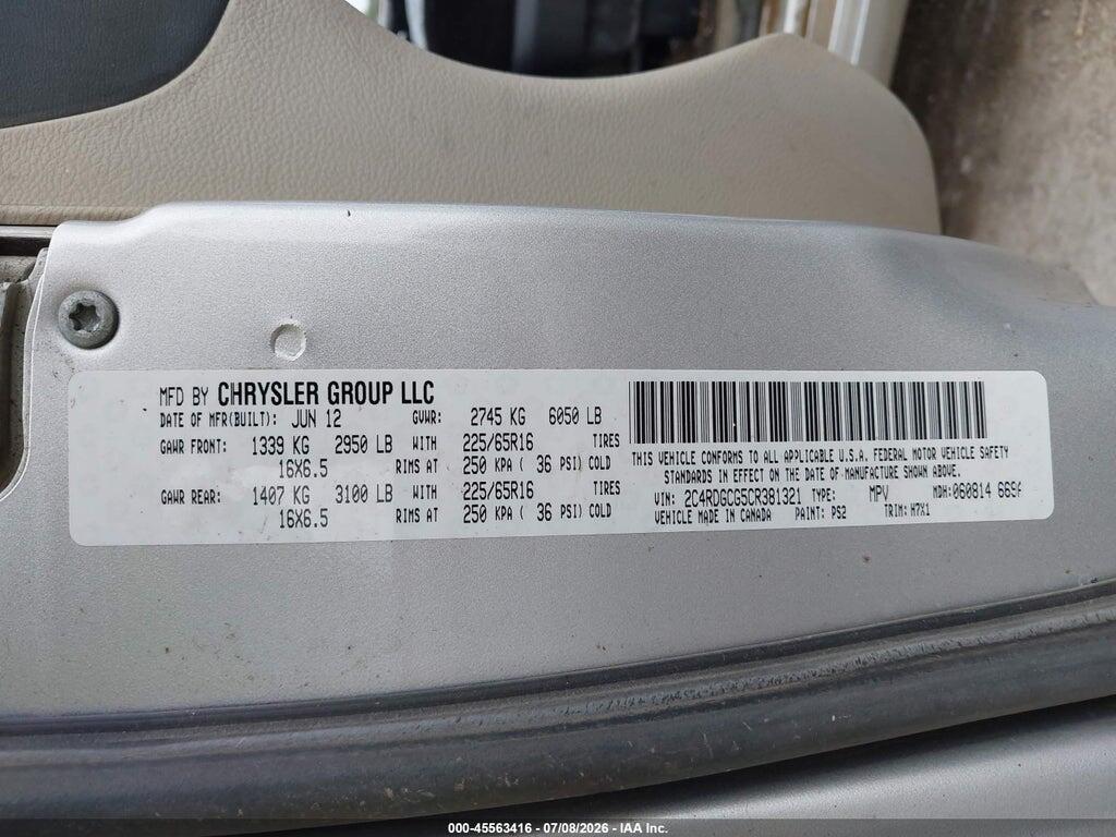 2C4RDGCG5CR381321 2012 DODGE GRAND CARAVAN photo no. 9