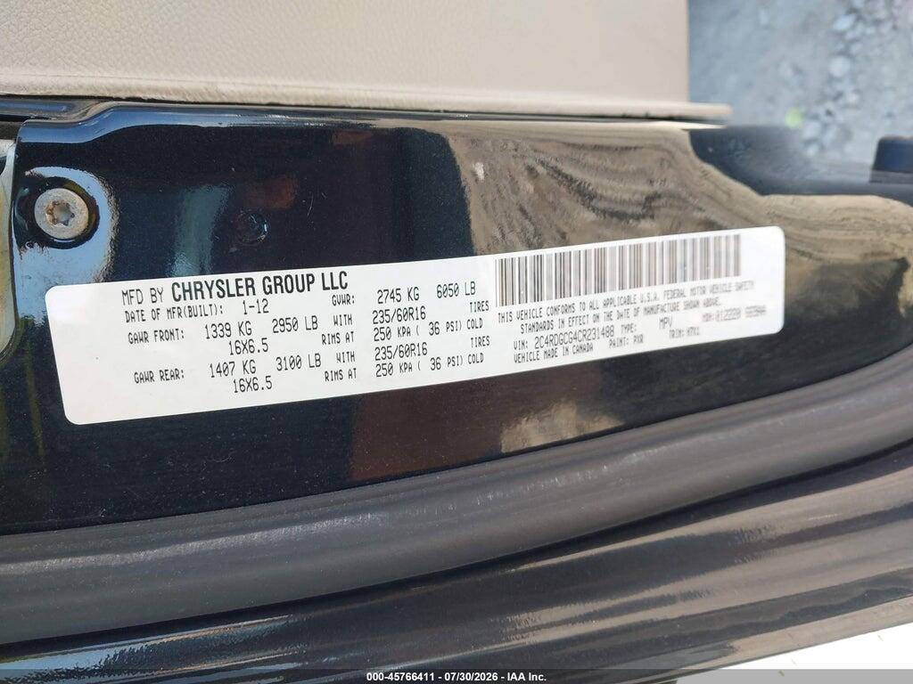 2C4RDGCG4CR231488 2012 DODGE GRAND CARAVAN photo no. 9