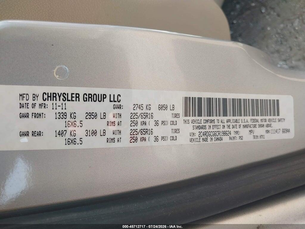 2C4RDGCG6CR198624 2012 DODGE GRAND CARAVAN photo no. 9