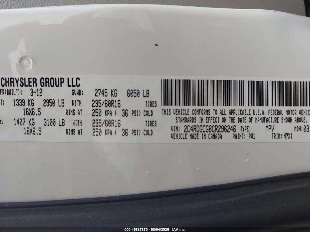 2C4RDGCG8CR296246 2012 DODGE GRAND CARAVAN photo no. 9