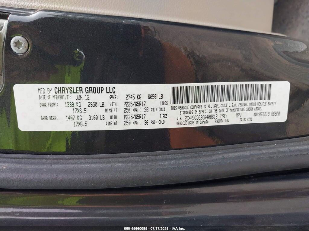 2C4RDGDG2CR408618 2012 DODGE GRAND CARAVAN photo no. 9