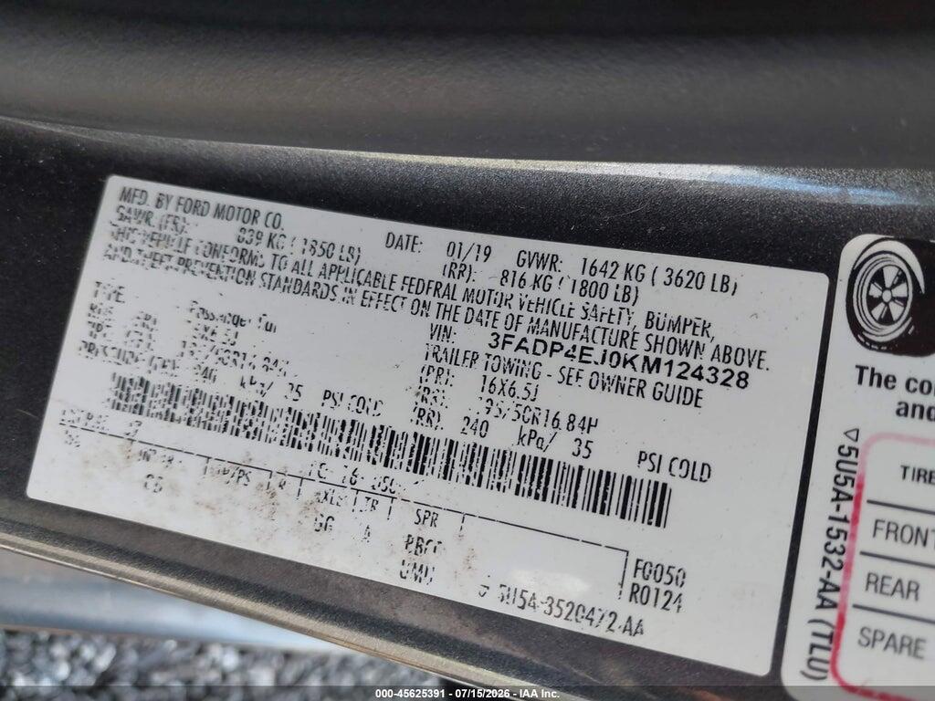 3FADP4EJ0KM124328 2019 FORD FIESTA photo no. 9