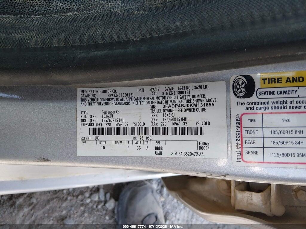 3FADP4BJ0KM131655 2019 FORD FIESTA photo no. 9