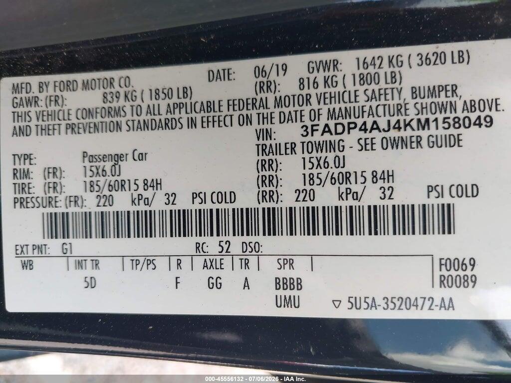 3FADP4AJ4KM158049 2019 FORD FIESTA photo no. 9