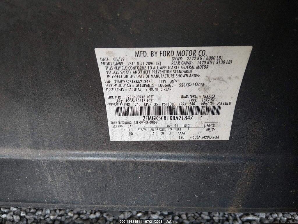 2FMGK5C81KBA21847 2019 FORD FLEX photo no. 9