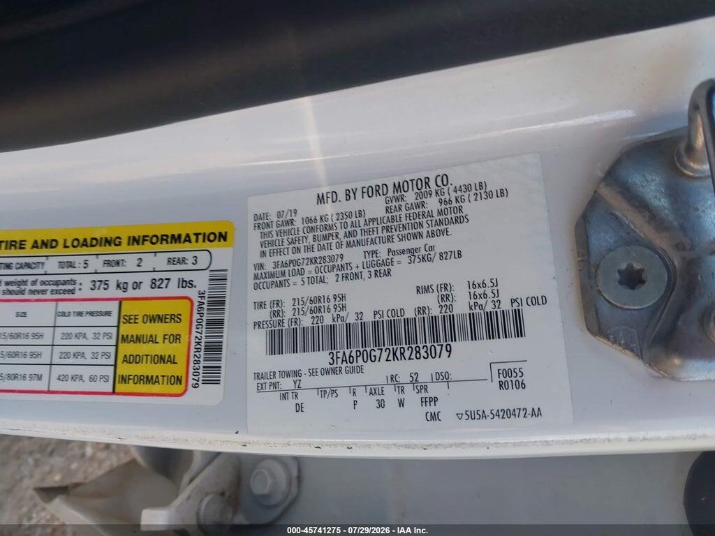 3FA6P0G72KR283079 2019 FORD FUSION photo no. 9