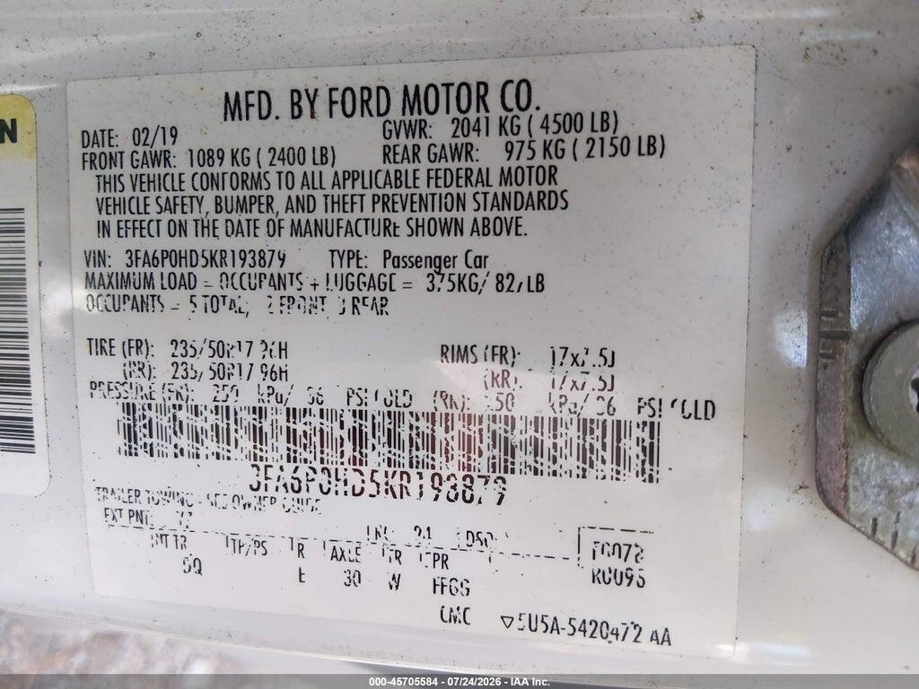 3FA6P0HD5KR193879 2019 FORD FUSION photo no. 9