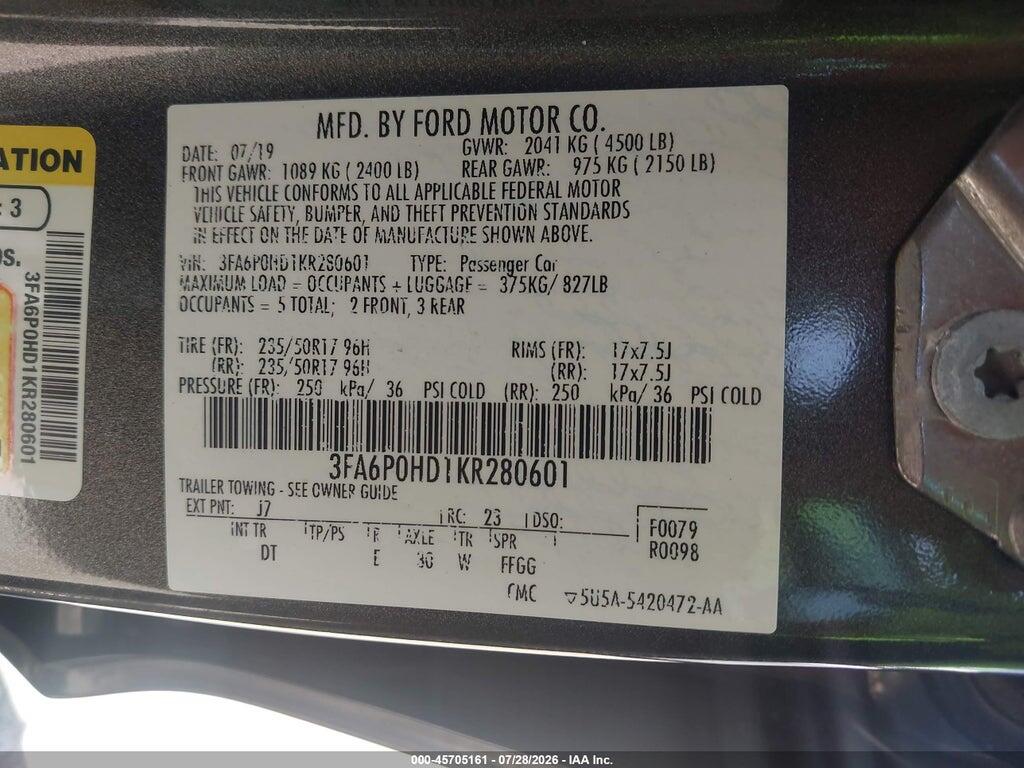 3FA6P0HD1KR280601 2019 FORD FUSION photo no. 9