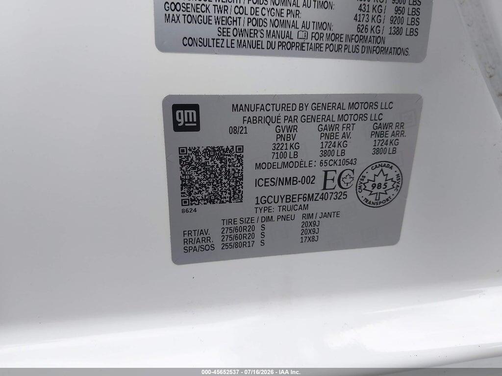 1GCUYBEF6MZ407325 2021 CHEVROLET SILVERADO 1500 photo no. 9