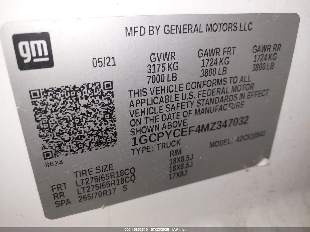 1GCPYCEF4MZ347032 2021 CHEVROLET SILVERADO 1500 photo no. 9
