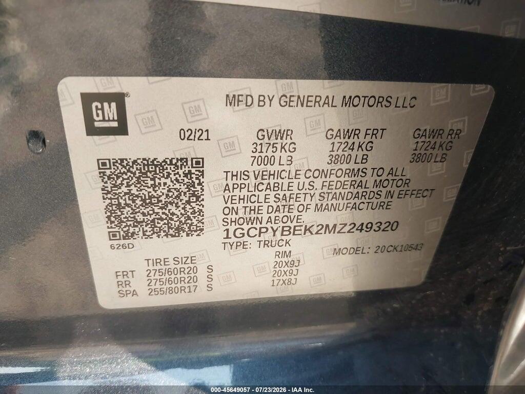 1GCPYBEK2MZ249320 2021 CHEVROLET SILVERADO 1500 photo no. 9
