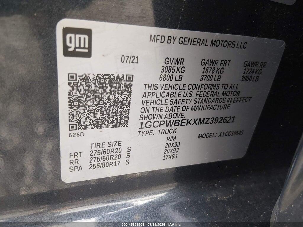 1GCPWBEKXMZ392621 2021 CHEVROLET SILVERADO 1500 photo no. 9