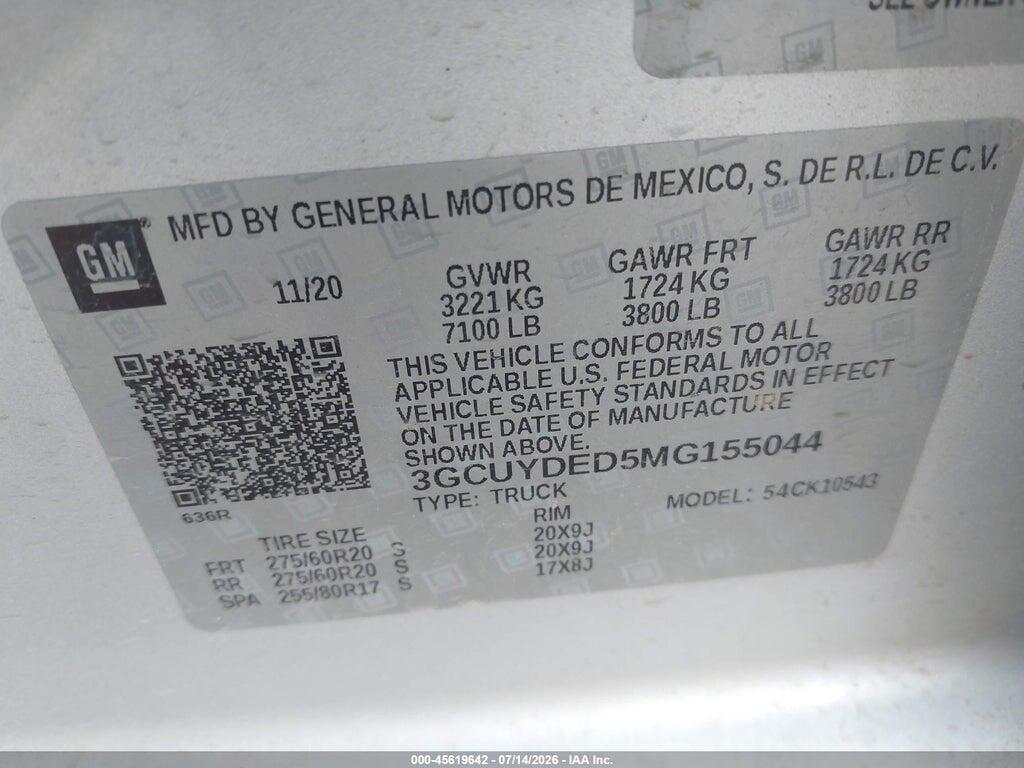 3GCUYDED5MG155044 2021 CHEVROLET SILVERADO 1500 photo no. 9