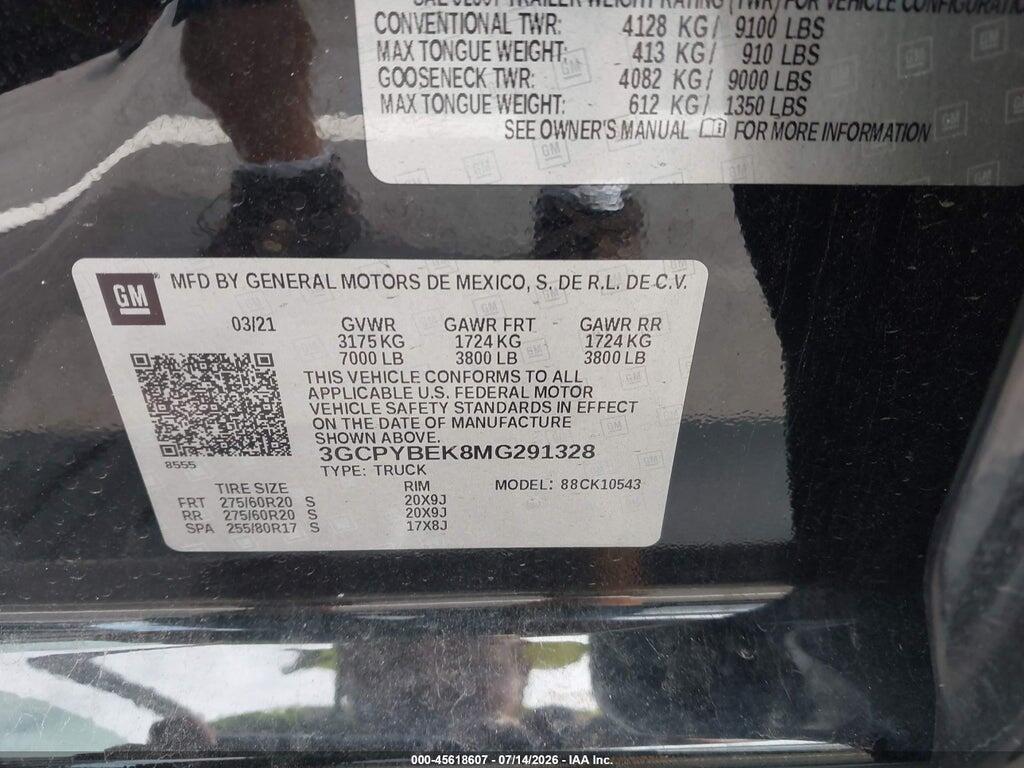 3GCPYBEK8MG291328 2021 CHEVROLET SILVERADO 1500 photo no. 9