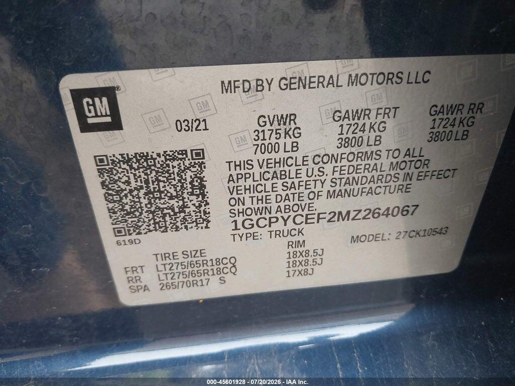 1GCPYCEF2MZ264067 2021 CHEVROLET SILVERADO 1500 photo no. 9