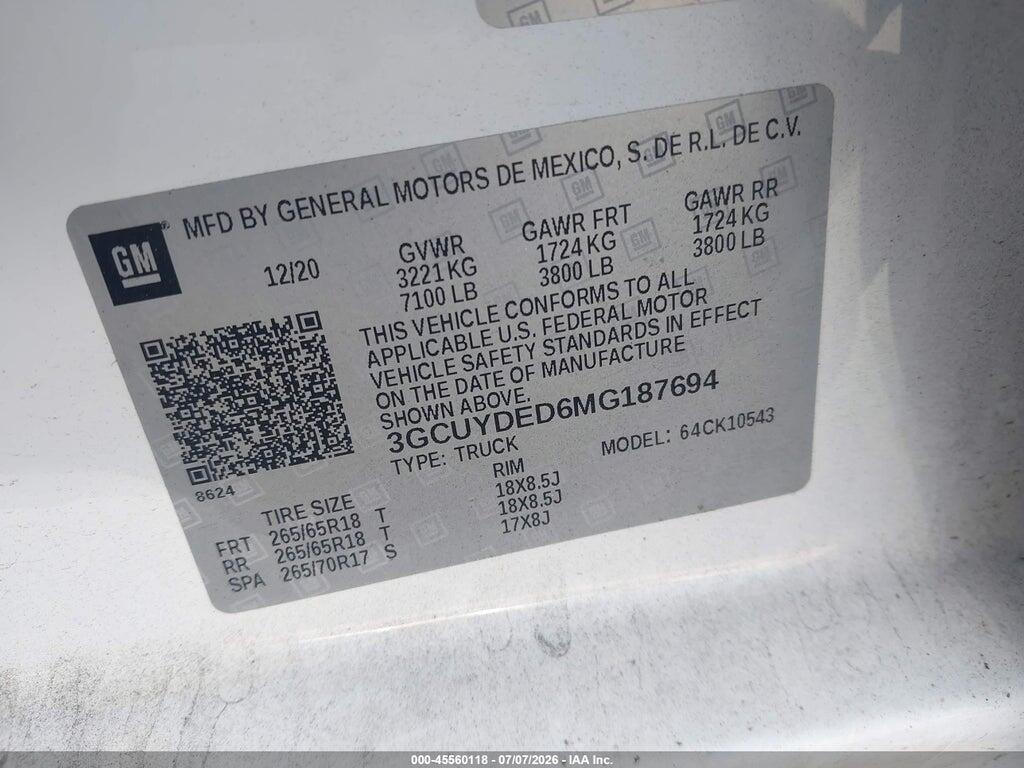 3GCUYDED6MG187694 2021 CHEVROLET SILVERADO 1500 photo no. 9