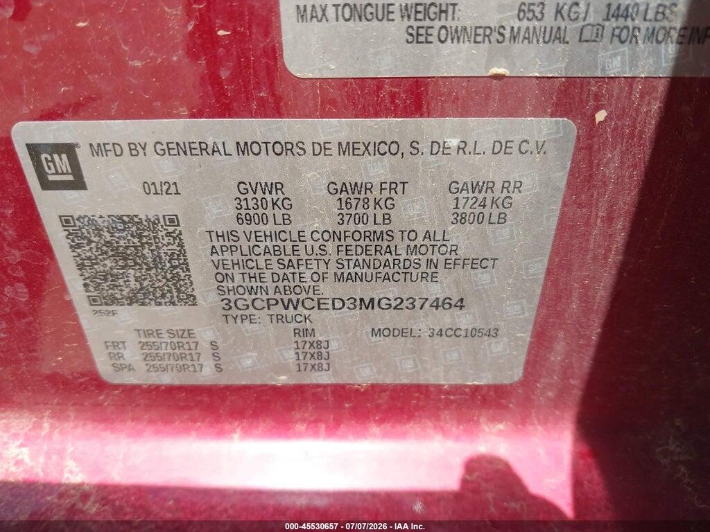 3GCPWCED3MG237464 2021 CHEVROLET SILVERADO 1500 photo no. 9