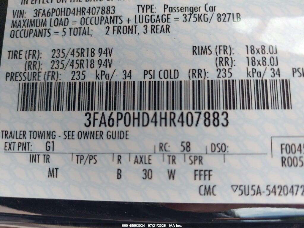 3FA6P0HD4HR407883 2017 FORD FUSION photo no. 9