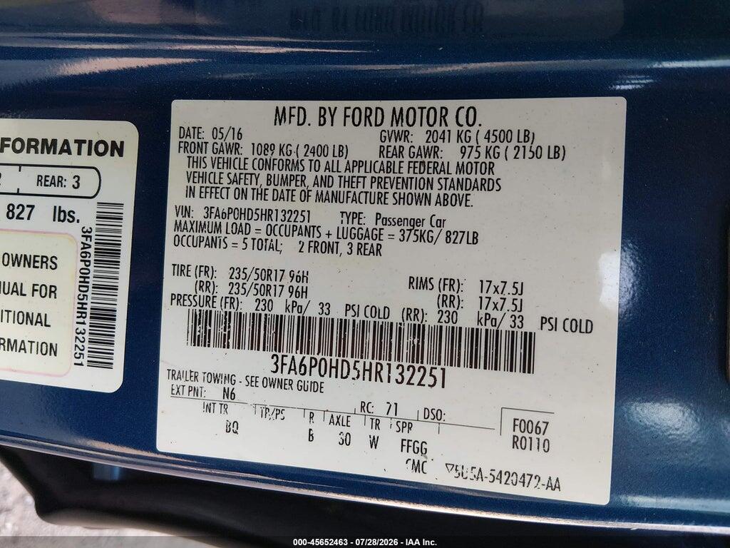 3FA6P0HD5HR132251 2017 FORD FUSION photo no. 9