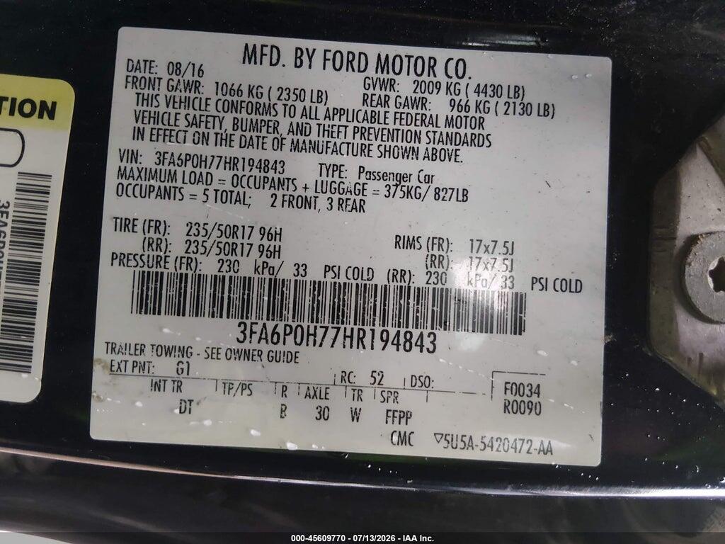 3FA6P0H77HR194843 2017 FORD FUSION photo no. 9