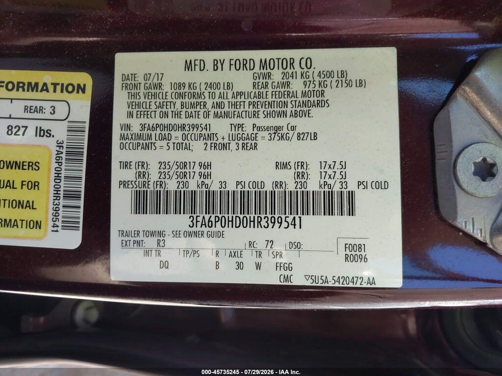 3FA6P0HD0HR399541 2017 FORD FUSION photo no. 9
