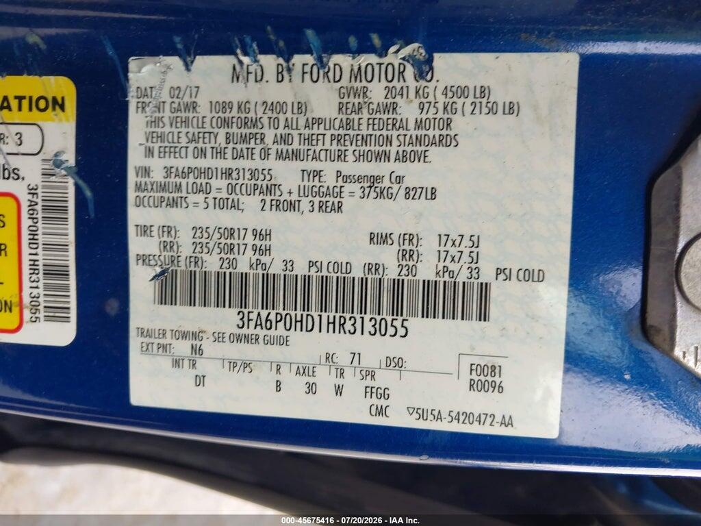 3FA6P0HD1HR313055 2017 FORD FUSION photo no. 9