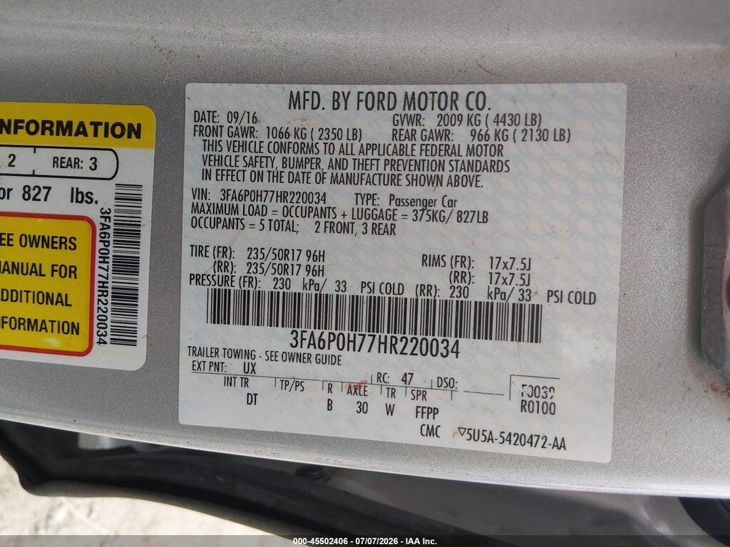 3FA6P0H77HR220034 2017 FORD FUSION photo no. 9