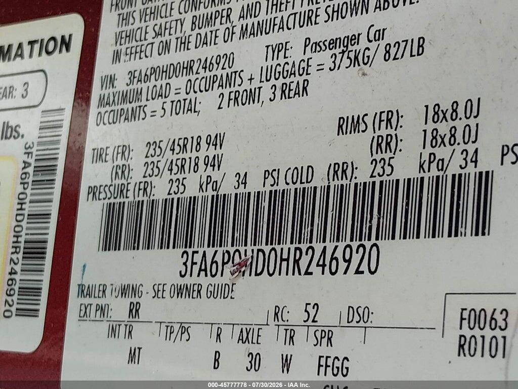 3FA6P0HD0HR246920 2017 FORD FUSION photo no. 9
